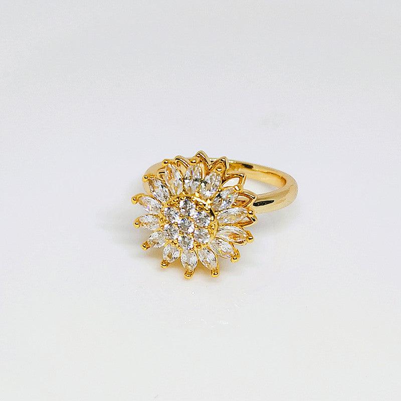 Rotating SUNFLOWER Full Diamond Sunflower Ring - AL MONI EXPRESS