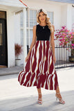 Round Neck Sleeveless Long Dress Summer Fashion Striped Print Dresses Womens Clothing - AL MONI EXPRESS