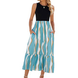 Round Neck Sleeveless Long Dress Summer Fashion Striped Print Dresses Womens Clothing - AL MONI EXPRESS