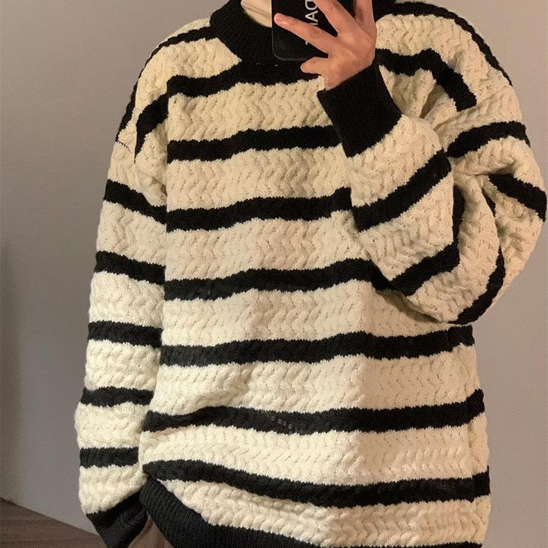 Round Neck Sweater Boys Design Sense Stripe Trendy - Almoni Express