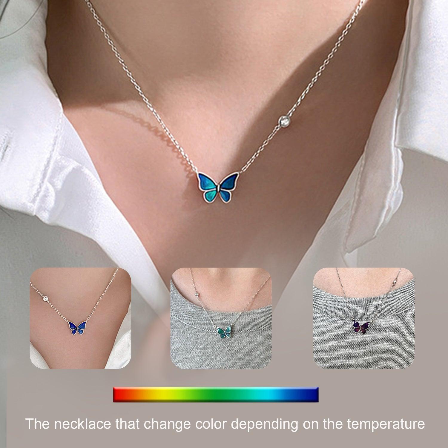 S925 Sliver Color-changed Butterfly Necklace Fashion Novelty Jewelry - AL MONI EXPRESS