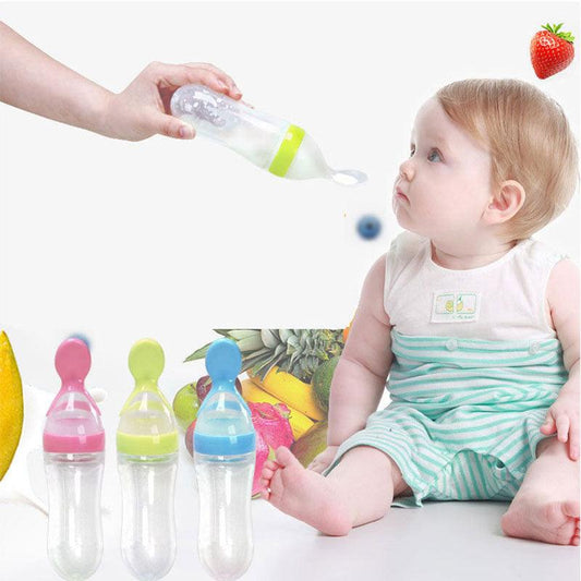 Safe Newborn Baby Feeding Bottle Toddler Silicone Squeeze Feeding Spoon Milk Bottle Baby Training Feeder Food Supplement - Almoni Express