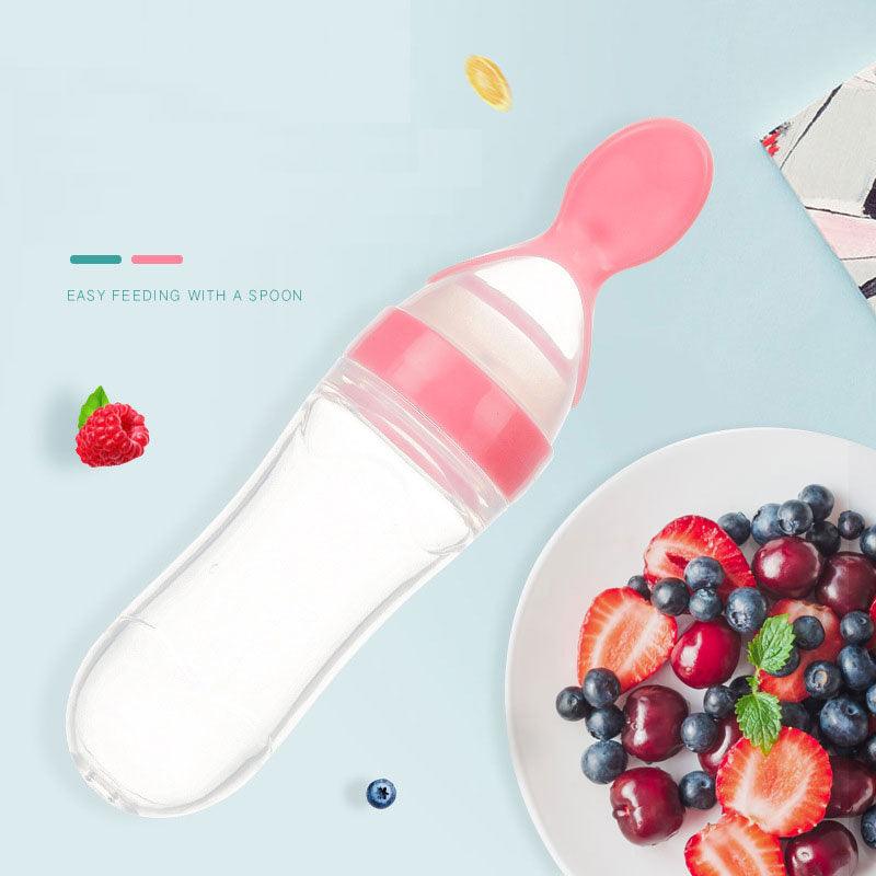 Safe Newborn Baby Feeding Bottle Toddler Silicone Squeeze Feeding Spoon Milk Bottle Baby Training Feeder Food Supplement - Almoni Express