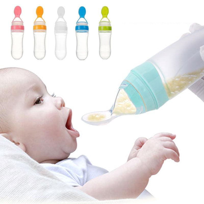 Safe Newborn Baby Feeding Bottle Toddler Silicone Squeeze Feeding Spoon Milk Bottle Baby Training Feeder Food Supplement - Almoni Express