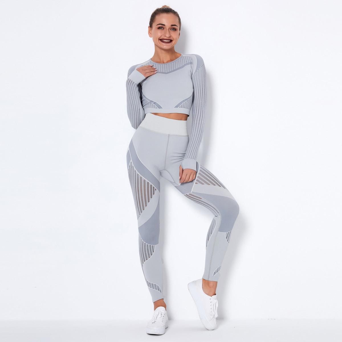 Seamless Knitted Absorbent Yoga Long-Sleeved Suit Yoga Wearsuit - AL MONI EXPRESS