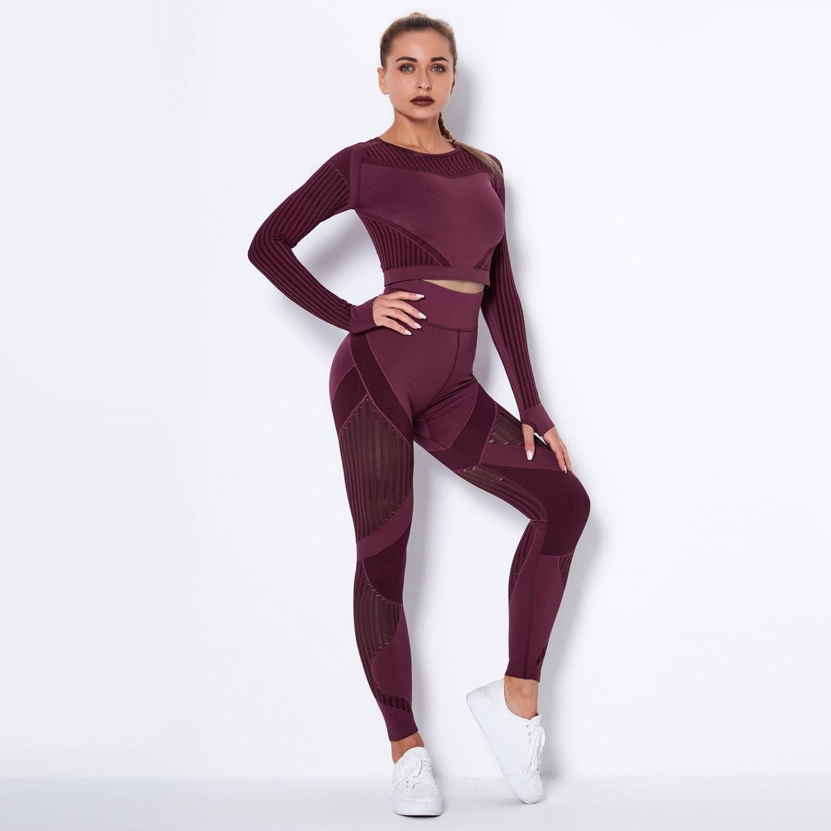 Seamless Knitted Absorbent Yoga Long-Sleeved Suit Yoga Wearsuit - AL MONI EXPRESS