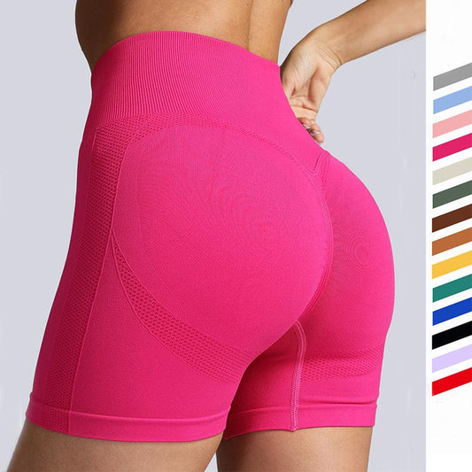 Seamless Yoga Shorts Women Solid Color High Waist Hip-lifting Fitness Pants Running Sweatpants - AL MONI EXPRESS