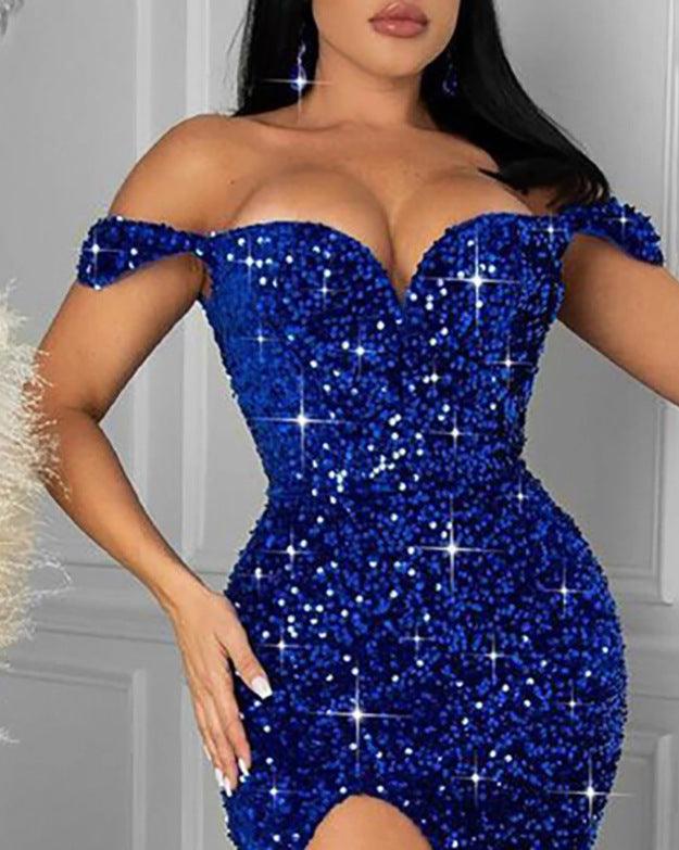 Sequin Tube Top Party Dress Hip Evening Dress - Almoni Express