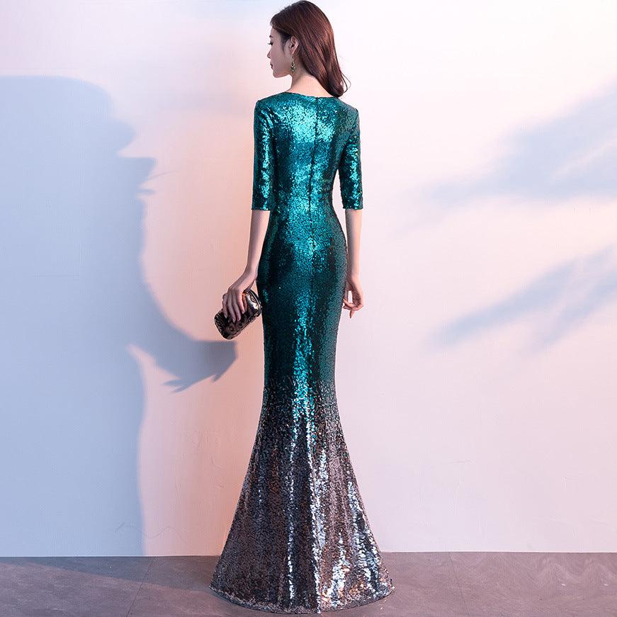 Sequined Annual Meeting Mermaid Dress - Almoni Express