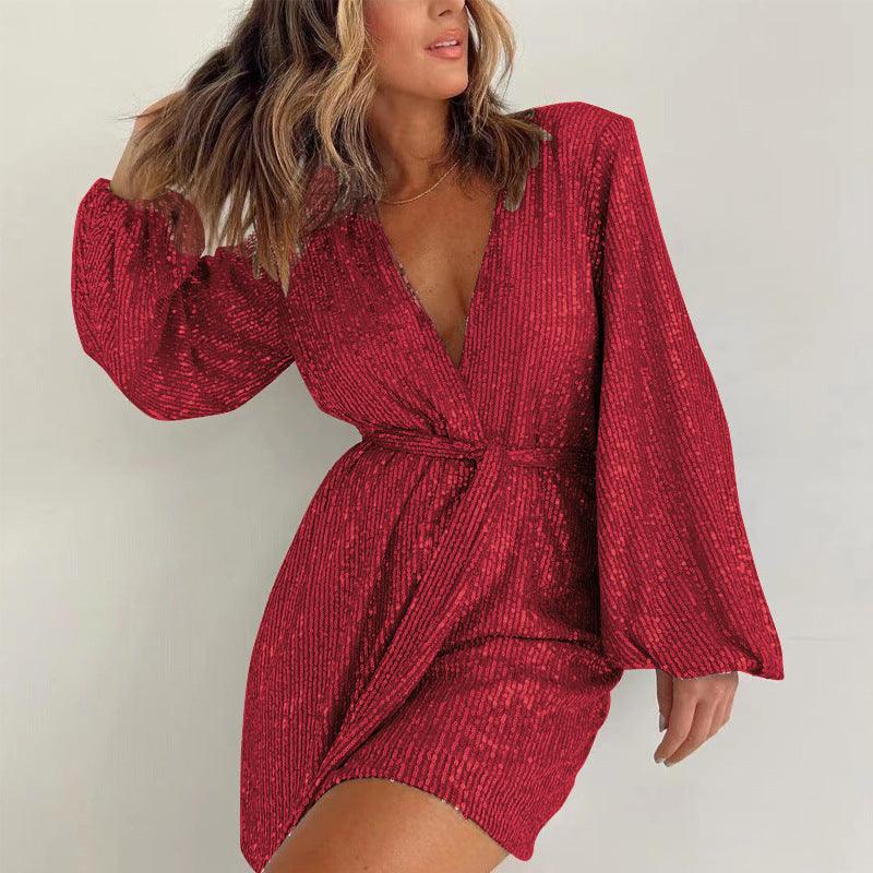 Sequined Long Sleeve Dress Women - AL MONI EXPRESS