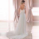 Sexy Backless Deep V-neck Wedding Dress Women White Evening Dress - Almoni Express