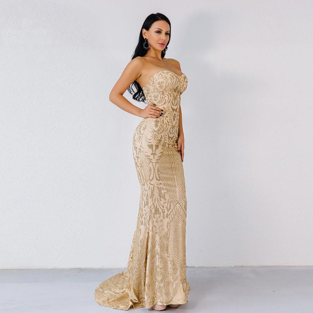 SEXY ELEGANT STRAPLESS GEOMETRIC EVENING DRESS - Almoni Express