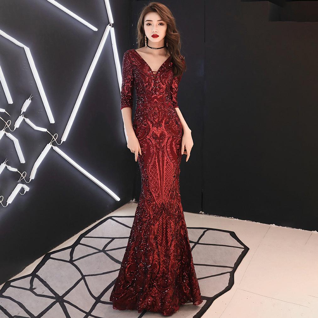 Sexy fishtail dress in sequined evening dress - Almoni Express