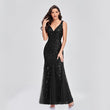 Sexy Long Dress Sleeveless V-neck Embroidered Sequin Slim Mermaid Dress - Almoni Express