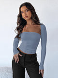 Sexy Tube Top Cinched Waist T-shirt Long Sleeve Tight Two-piece Blouse Women's Top - AL MONI EXPRESS