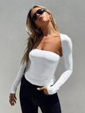 Sexy Tube Top Cinched Waist T-shirt Long Sleeve Tight Two-piece Blouse Women's Top - AL MONI EXPRESS