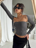 Sexy Tube Top Cinched Waist T-shirt Long Sleeve Tight Two-piece Blouse Women's Top - AL MONI EXPRESS