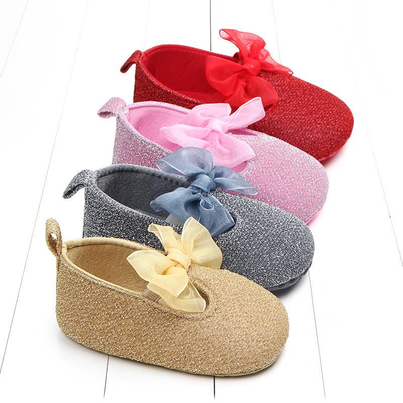 Shiny Ribbon Bow Female Baby Shoes Baby Shoes Toddler Shoes - Almoni Express