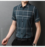 Short Sleeve Plaid Shirt Trendy Thin Young And Middle-aged Half Sleeve Lining - AL MONI EXPRESS