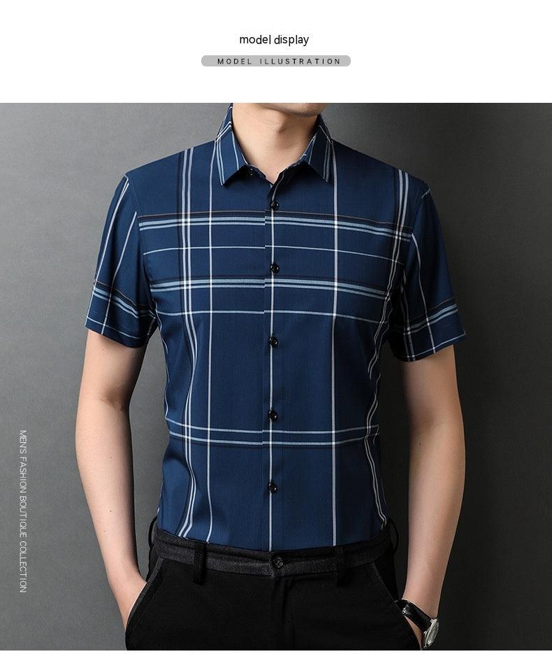 Short Sleeve Plaid Shirt Trendy Thin Young And Middle-aged Half Sleeve Lining - AL MONI EXPRESS