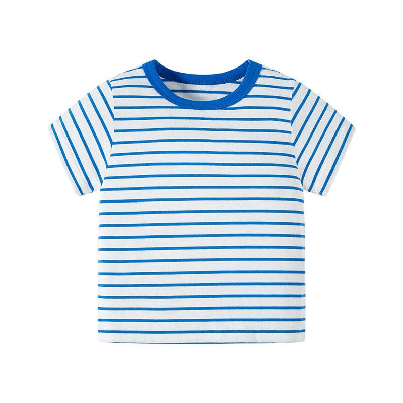 Short-sleeved Striped T-shirt Casual Boy Clothes - Almoni Express