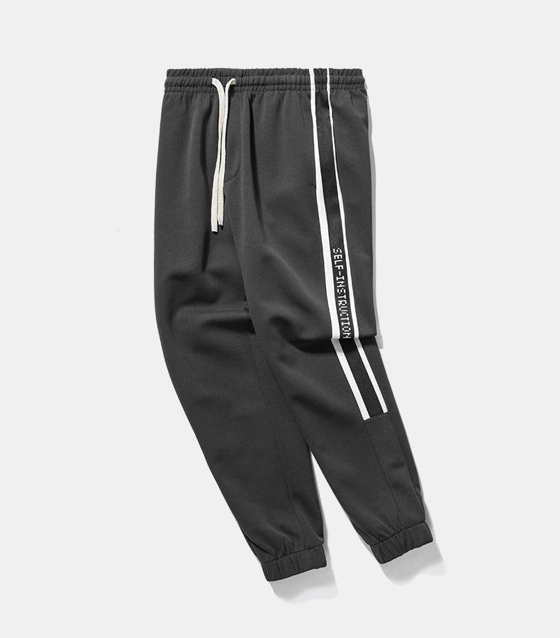 Side striped elastic waist elastic beam men's retro sweatpants - AL MONI EXPRESS