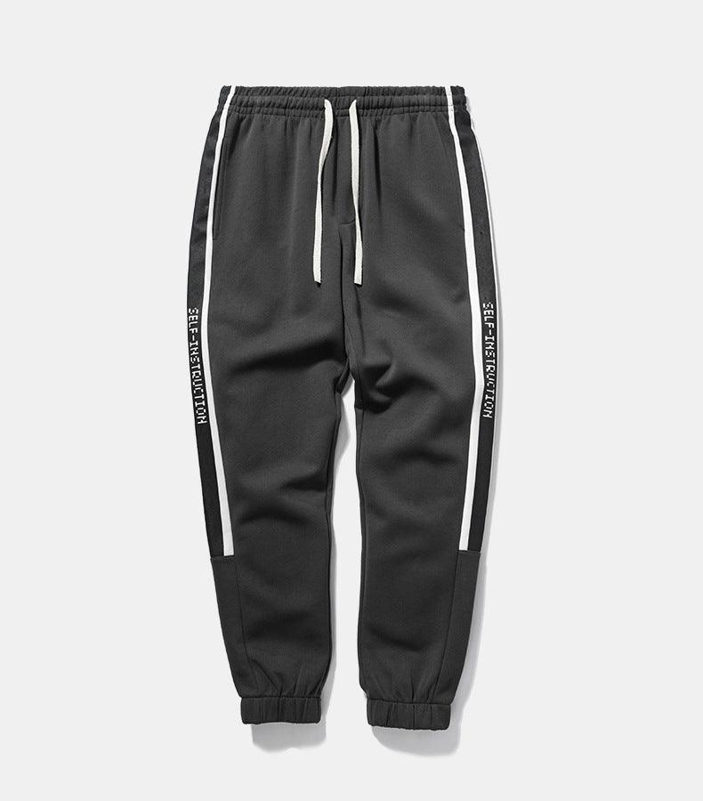 Side striped elastic waist elastic beam men's retro sweatpants - AL MONI EXPRESS