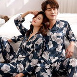 Silk Couple Pajamas Men And Women Long-Sleeved Summer Ice Silk Thin Casual - Almoni Express