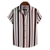 Simple Men's Short Sleeve Casual Shirt Striped Printed Shirt - AL MONI EXPRESS