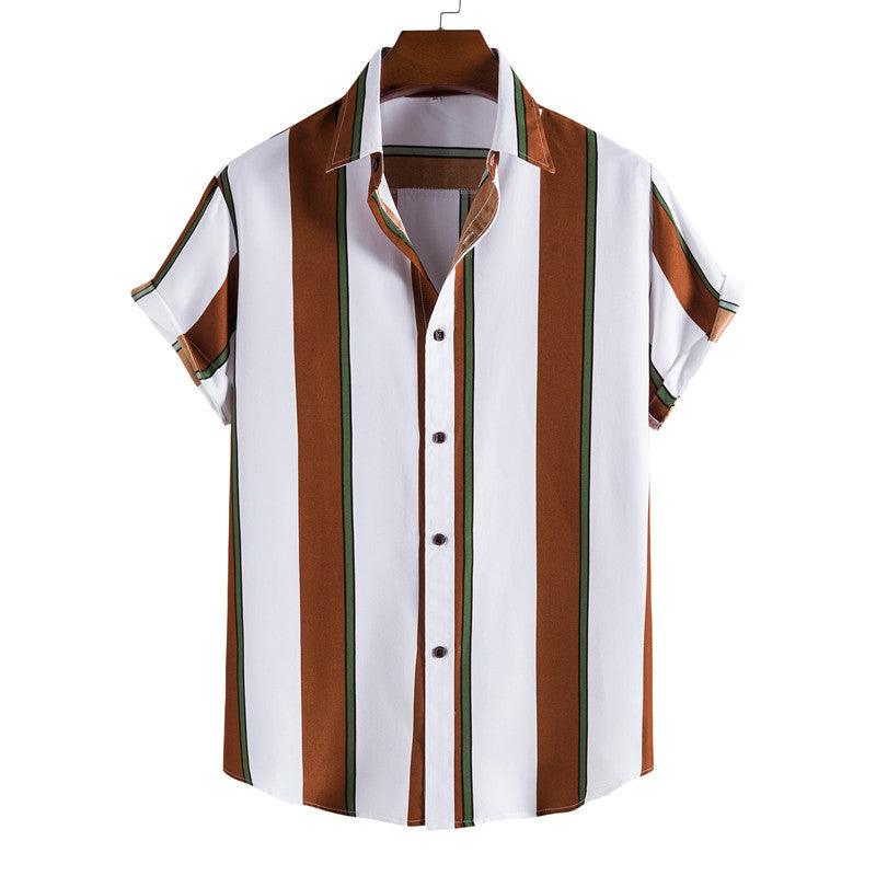 Simple Men's Short Sleeve Casual Shirt Striped Printed Shirt - AL MONI EXPRESS