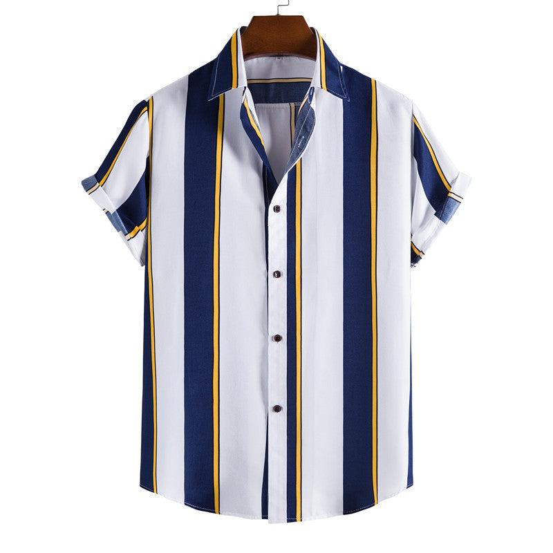 Simple Men's Short Sleeve Casual Shirt Striped Printed Shirt - AL MONI EXPRESS