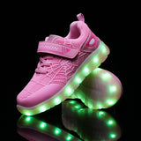 Size 26-37 Kids Led USB Recharge Glowing Shoes Children's Hook Loop - Almoni Express