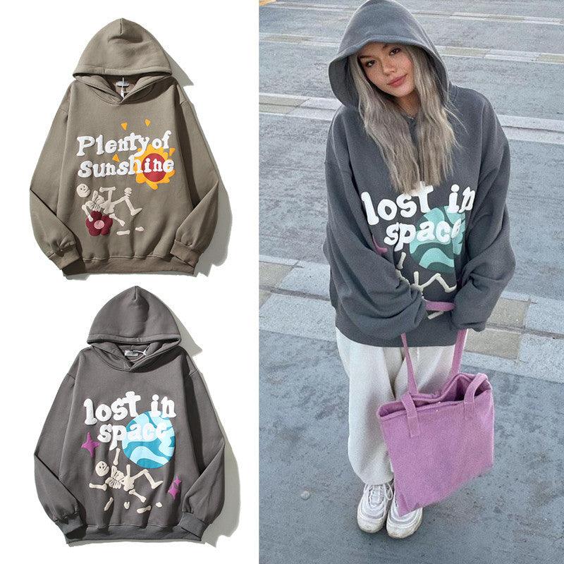 Skull Halloween Print Hoodie Graffiti Foam Letter Printed Hooded Sweater Coat Long Sleeve Sweatshirt - AL MONI EXPRESS