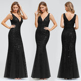 Sleeveless sequined fishtail party evening dress - Almoni Express