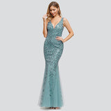 Sleeveless sequined fishtail party evening dress - Almoni Express