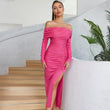 Slim And Wrinkled Long Gentle Style Dress - Almoni Express