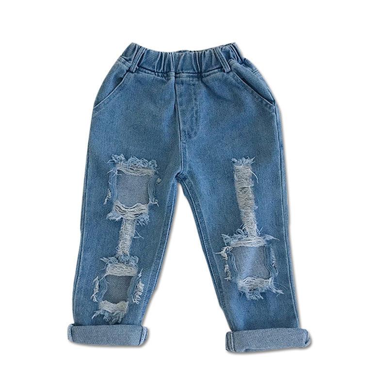 Small And Medium-sized Children's Ripped Loose Jeans - Almoni Express