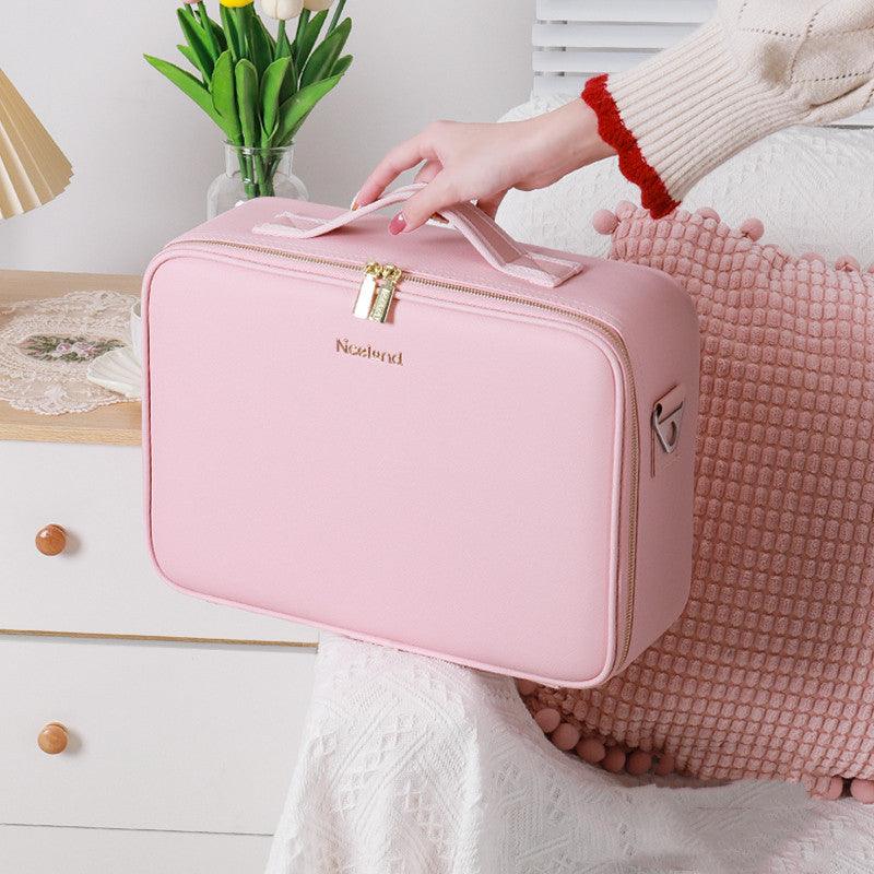 Smart LED Cosmetic Case With Mirror Cosmetic Bag Large Capacity Fashion Portable Storage Bag Travel Makeup Bags - AL MONI EXPRESS