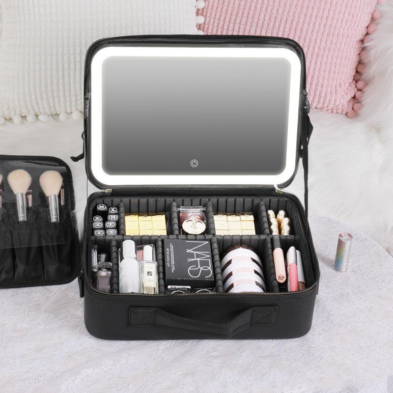 Smart LED Cosmetic Case With Mirror Cosmetic Bag Large Capacity Fashion Portable Storage Bag Travel Makeup Bags - AL MONI EXPRESS