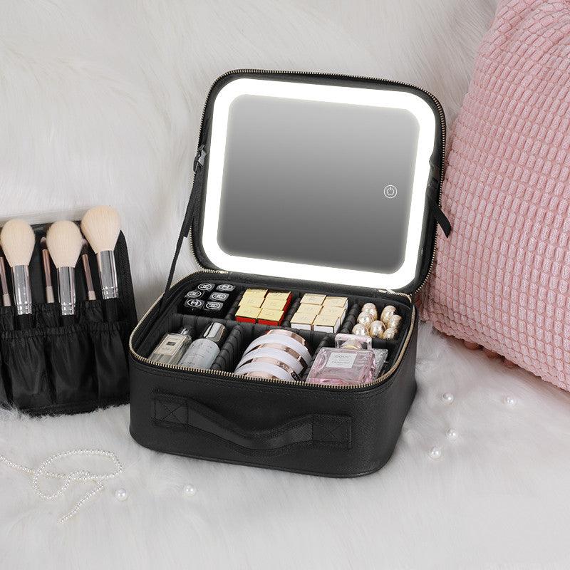 Smart LED Cosmetic Case With Mirror Cosmetic Bag Large Capacity Fashion Portable Storage Bag Travel Makeup Bags - AL MONI EXPRESS