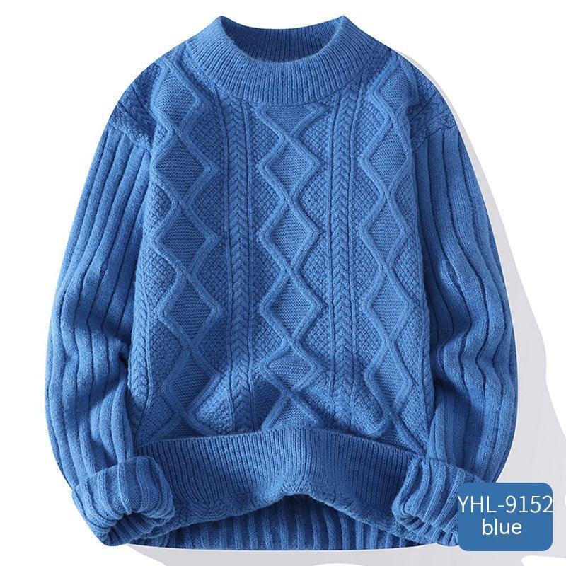 Soft Glutinous Men's Autumn And Winter Twisted Flower Round Neck Warm Sweater - Almoni Express