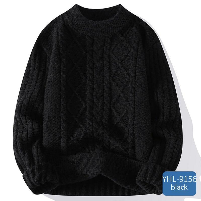 Soft Glutinous Men's Autumn And Winter Twisted Flower Round Neck Warm Sweater - Almoni Express