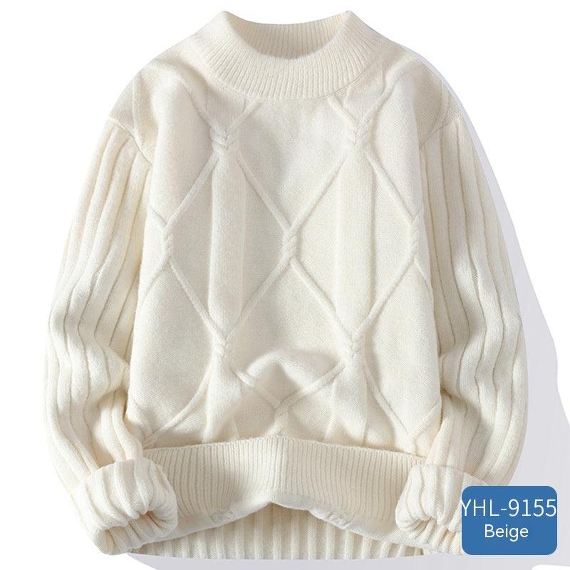 Soft Glutinous Men's Autumn And Winter Twisted Flower Round Neck Warm Sweater - Almoni Express