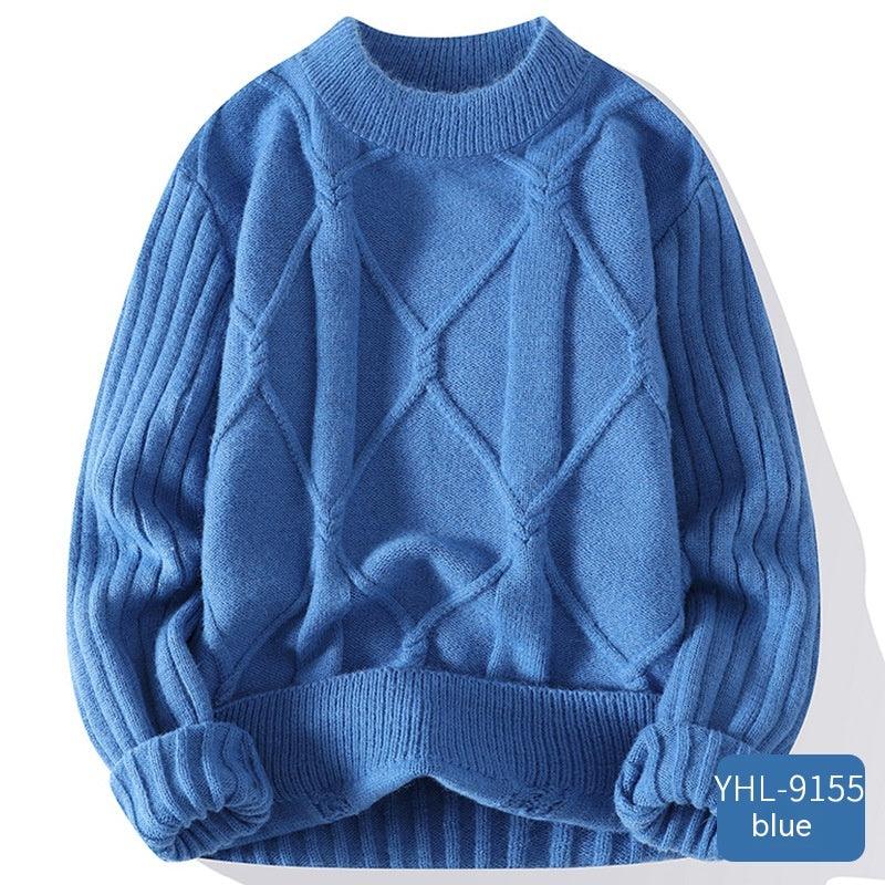 Soft Glutinous Men's Autumn And Winter Twisted Flower Round Neck Warm Sweater - Almoni Express