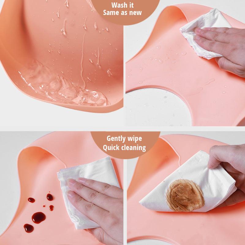 Soft Waterproof Silicone Baby Bib with Food Catcher, Baby Silicone Bib - Almoni Express