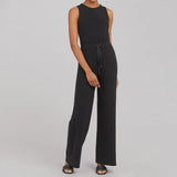 Solid Color Jumpsuit Sleeveless Tops Tie Elastic Pants Romper - AL MONI EXPRESS