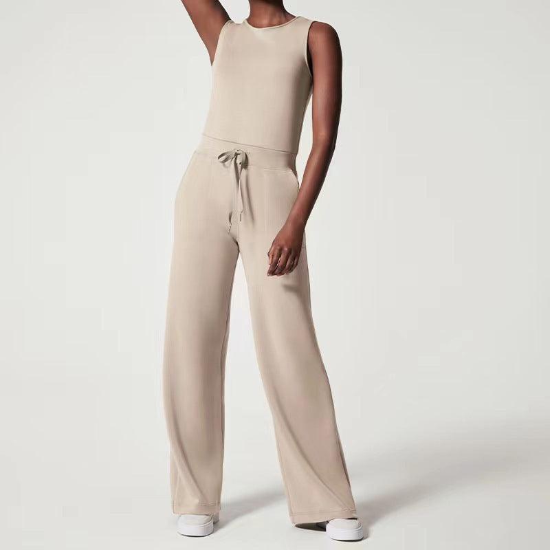 Solid Color Jumpsuit Sleeveless Tops Tie Elastic Pants Romper - AL MONI EXPRESS