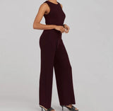 Solid Color Jumpsuit Sleeveless Tops Tie Elastic Pants Romper - AL MONI EXPRESS