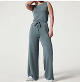 Solid Color Jumpsuit Sleeveless Tops Tie Elastic Pants Romper - AL MONI EXPRESS