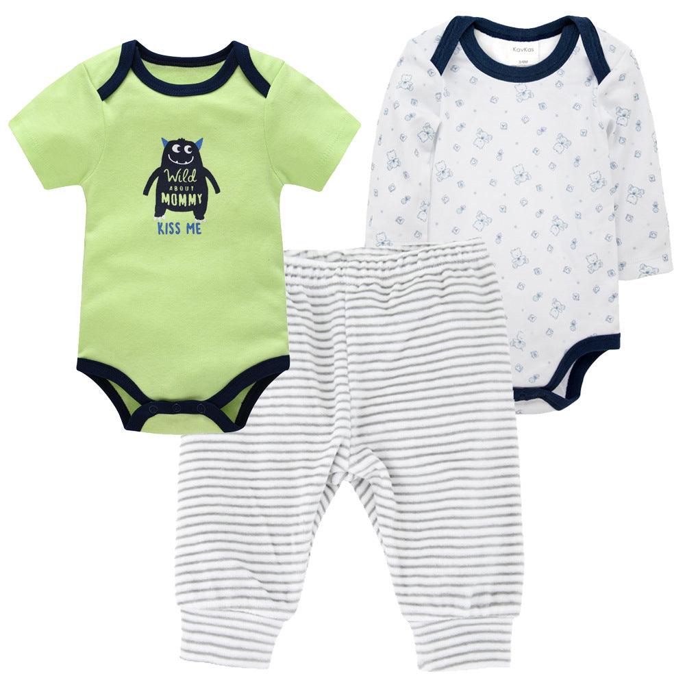 Solid Color Korean Newborn Baby Clothes Kids Set - Almoni Express